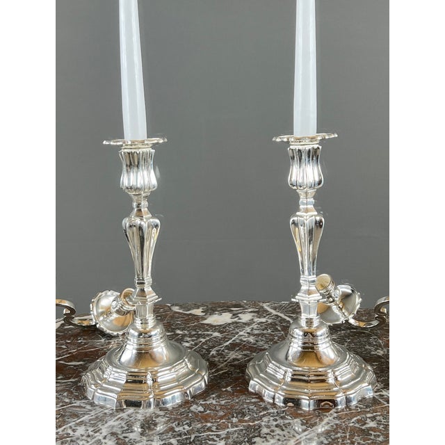 20th Century Louis XV Silver-Plated Metal Candelabra, Set of 2 For Sale - Image 10 of 12