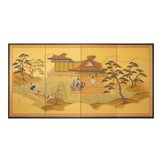 1970s "The Tale of Genji" Japanese Painted Silk Byobu Screen For Sale