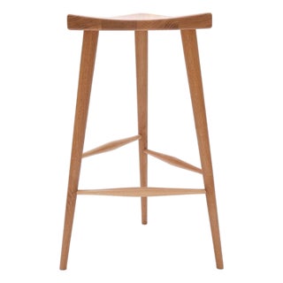 White Oak Three Legged Danish Modern Stool Japanese Design For Sale