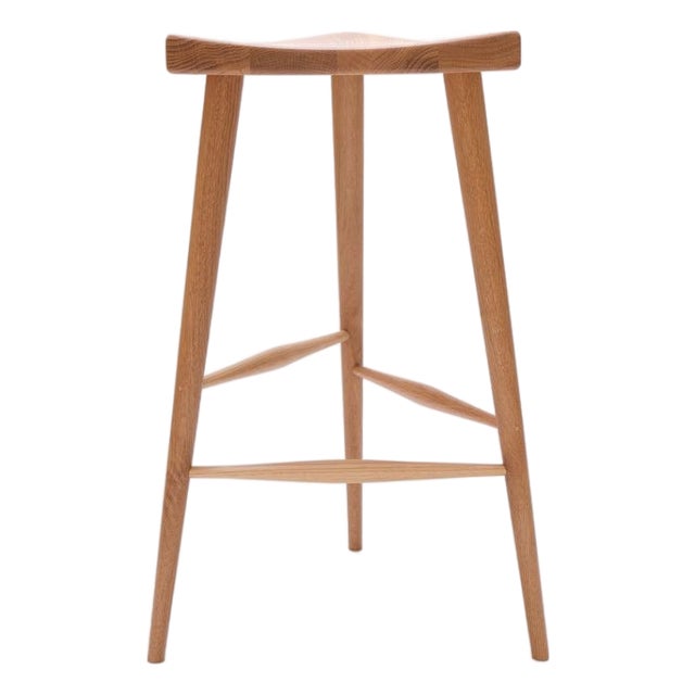White Oak Three Legged Danish Modern Stool Japanese Design For Sale