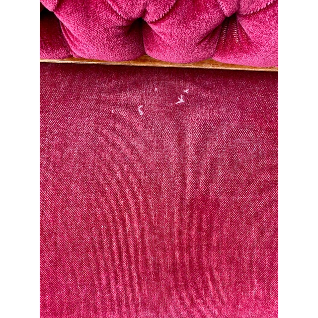 Vintage Victorian-Style Wine Red Velvet Loveseat For Sale - Image 16 of 17