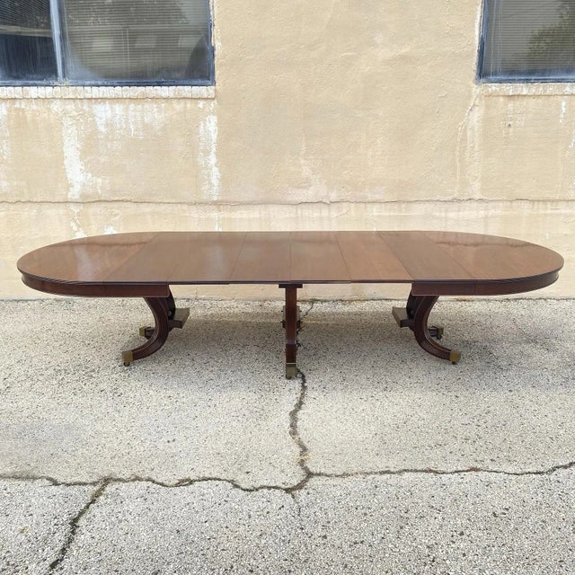 Brown Antique English Regency Round Mahogany Extension Dining Banquet Table W 6 Leaves For Sale - Image 8 of 18