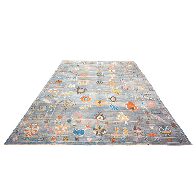 Traditional 21st Century Turkish Oushak 9x12 Gray, Orange & Slate Blue Handmade Area Rug #a.c 201 For Sale - Image 3 of 14