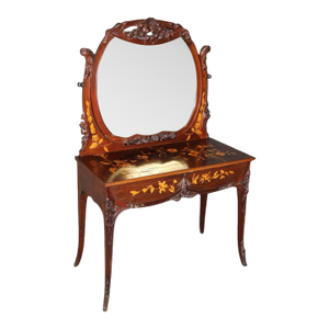 French Art Nouveau Inlaid Walnut and Satinwood Ladies Vanity Manner Galle