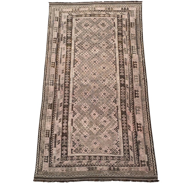 Traditional Maimana Kilim Area Rug, Handwoven Wool, 8x15, Mushroom & Chocolate For Sale - Image 3 of 12