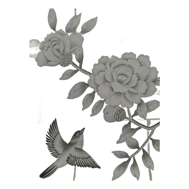 Sample for Chinoiserie Hand Painted Wallpapers on Silver Gilded Paper With Gap For Sale