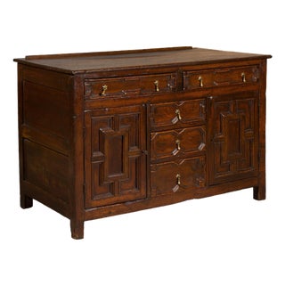 English 19th Century Oak Dresser Base with Geometric Front, Drawers and Doors For Sale