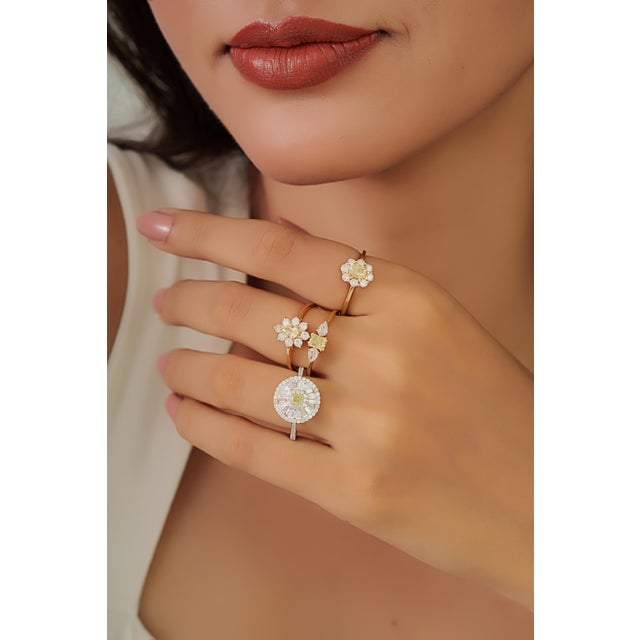 Vintage-Inspired Natural Yellow Diamond Cluster Engagement Ring 14k Gold Size 5 For Sale - Image 4 of 17