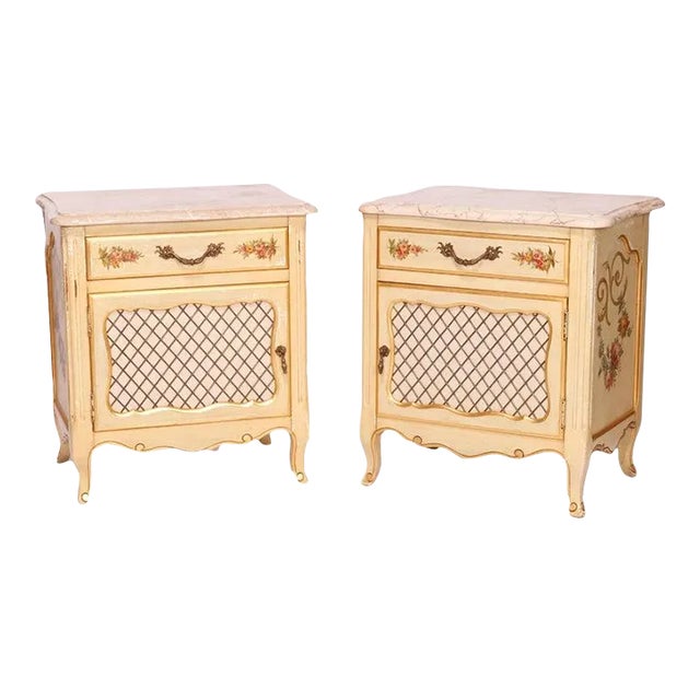French Provincial Style Polychrome, Gilt & Marble Stands by Kozak Studios 20th Century For Sale