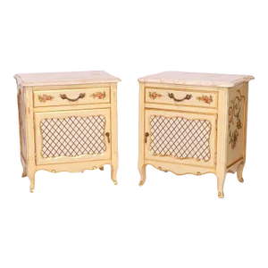 French Provincial Style Polychrome, Gilt & Marble Stands by Kozak Studios 20th Century