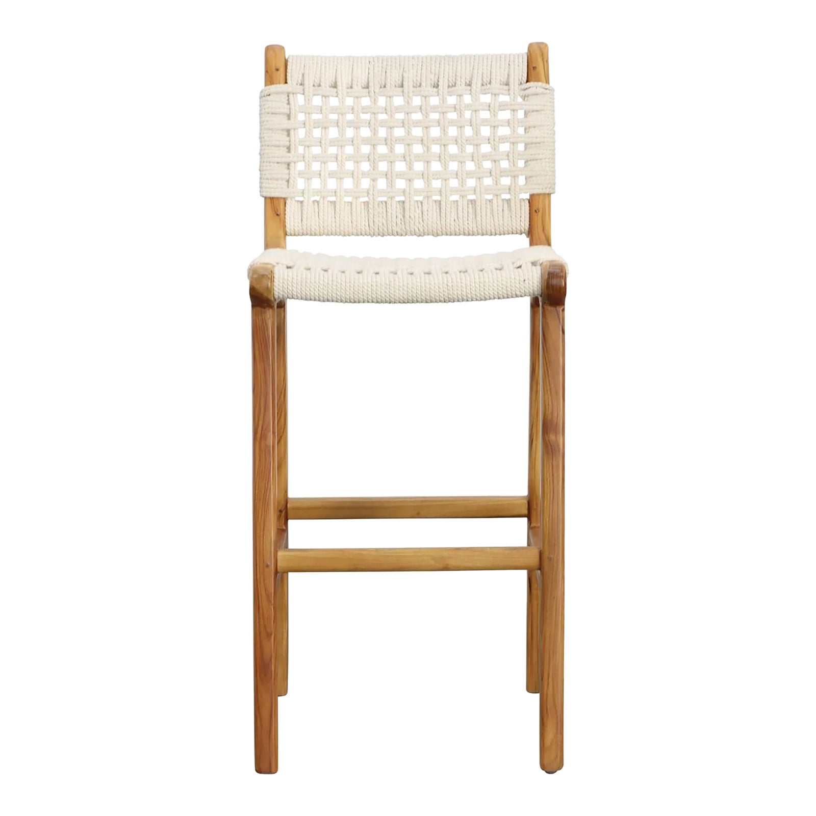 White Rope & Teak Counter Stool | Chairish
