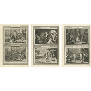 Mortier, Dutch Baroque Biblical Double-Scene Plates, Engravings, 1700, Framed, Set of 3 For Sale