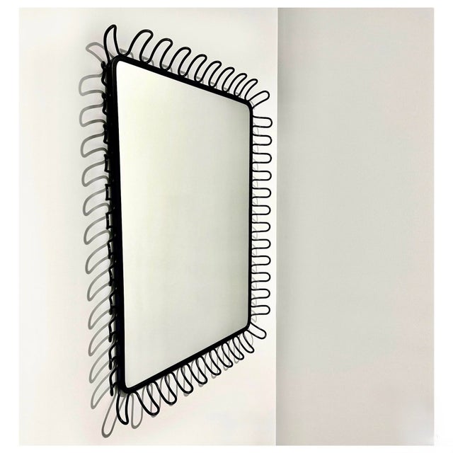 Ikea Vintage Sculptural Black Metal Wall Mirror with Graphic Wavy Frame from Ikea, 1980s For Sale - Image 4 of 5