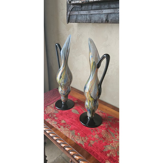 Exceptional Pair of Art Deco Hand-Blown Glass Pitchers by Degue, France, c.1920 For Sale - Image 11 of 16