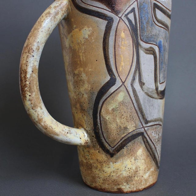Brown Vintage French Ceramic Pitcher with Abstract Motif by Alexandre Kostanda, 1960s For Sale - Image 8 of 18