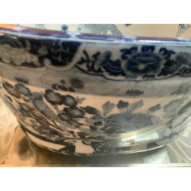 Vintage English Style Blue and White Ironstone Footbath For Sale - Image 4 of 13