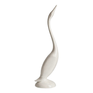 Signed Mid-Century Modern Ceramic Crane by B. Brenner, Ivory Glaze
