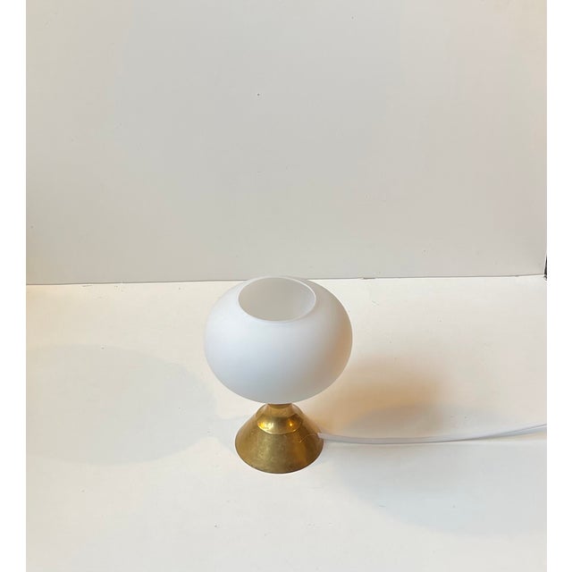 Scandinavian Modern Table Lamp in Brass and White Glass, 1970s For Sale - Image 4 of 9