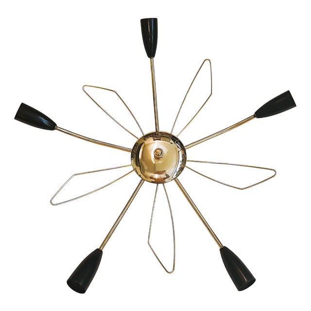 Vintage Sputnik Brass Ceiling Lamp with 5 Arms, 1950s For Sale