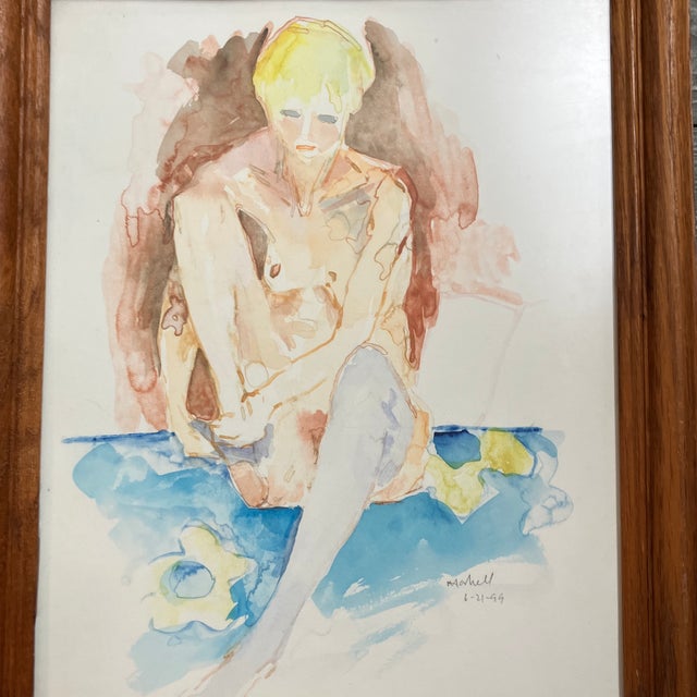 Original 11 x 14 painting on paper signed bottom right Overall size with vintage oak frame is approximately 13.5 x 16.5