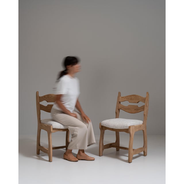 Pair of 1970s French Beige Oak Mid-Century Modern Chairs with Upholstered Seats For Sale - Image 4 of 15