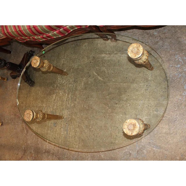 Maison Jansen Jansen Vintage French Style Oval Glass Top Coffee Table For Sale - Image 4 of 6