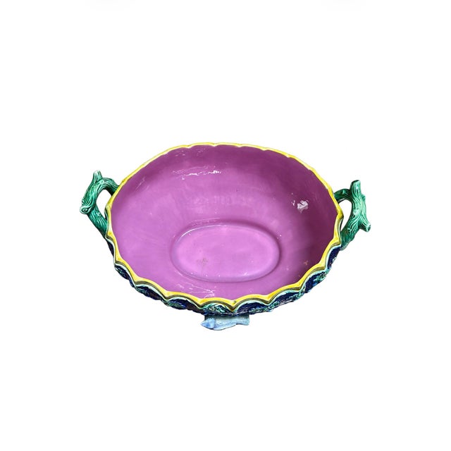 Blue French Vintage Majolica , Scalloped Shape Center Bowl/ Planter. For Sale - Image 8 of 9