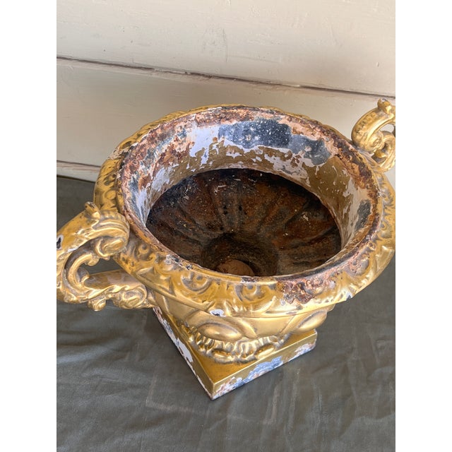 Metal Vintage Large French Baroque Cast Metal Polychrome Water Gilt Vase Jardiniére For Sale - Image 7 of 13