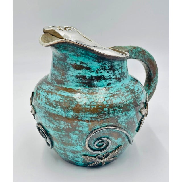 1980s Emilia Castillo Silver Plated Water Pitcher With Butterflies & Verdigris Patina For Sale In Los Angeles - Image 6 of 18