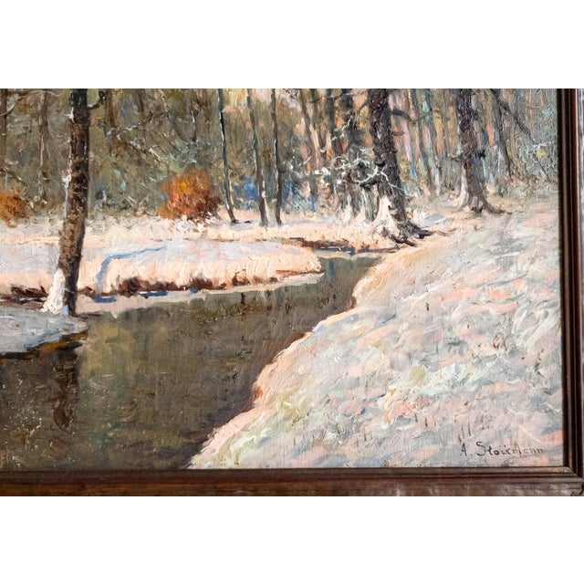 20th Century Luminist Impressionist Winter Landscape Painting by Anton Stockmann For Sale - Image 9 of 15