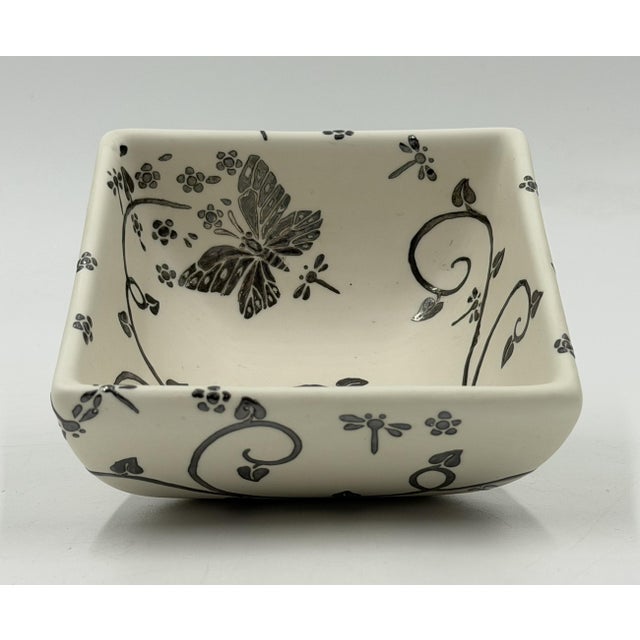 1980s 1980s Emilia Castillo Butterfly Porcelain & Pure Silver Square Bowl, Taxco Mexico For Sale - Image 5 of 18