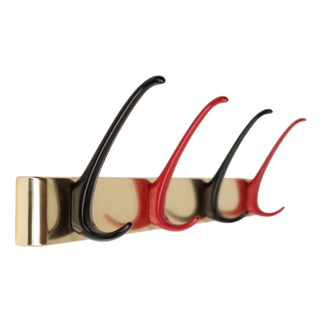 Mid-20th Century Wall-Mounted Coat Rack in Red and Black, 1950s For Sale