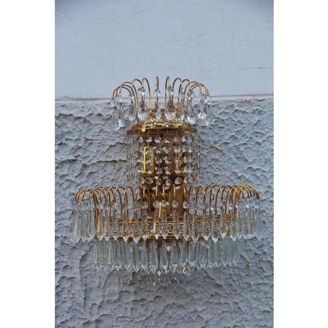 Metal Vintage Gold-Plated Swarovski Crystal Wall Lights, 1970s, Set of 6 For Sale - Image 7 of 13