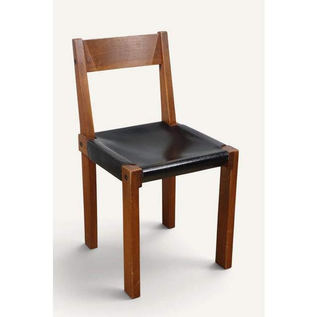 Vintage S24 Chair in Elm and Black Leather by Pierre Chapo, 1970 For Sale - Image 9 of 18