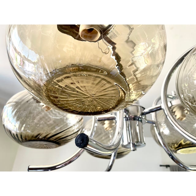 Glass Chrome and Smoked Murano Glass Chandelier, 1970s For Sale - Image 7 of 14