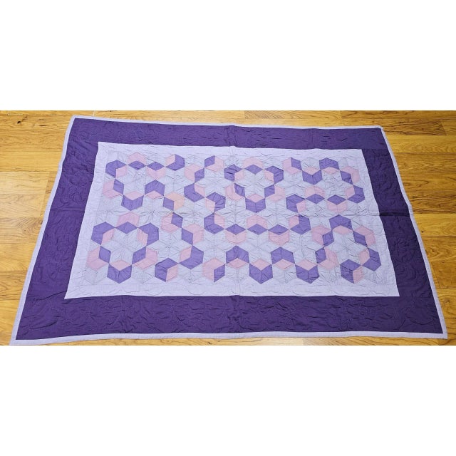 Vintage Pennsylvania Amish “Block and Star” Hand-Stitched Cotton Quilt For Sale - Image 12 of 12