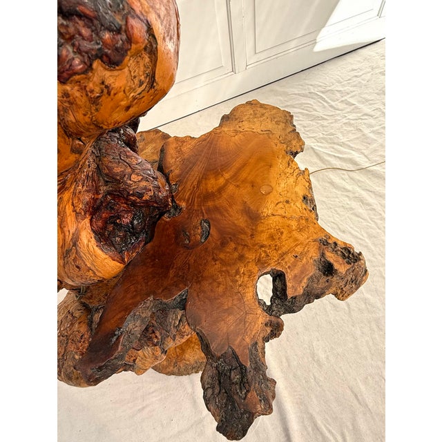 1960s One-of-a-Kind Artist-Made Burl Wood Floor Lamp With Live Edge Display Shelves For Sale - Image 4 of 12