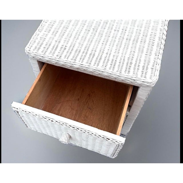 Late 20th Century Vintage White Wicker 2-Drawer Nightstand With Glass Top For Sale - Image 5 of 10