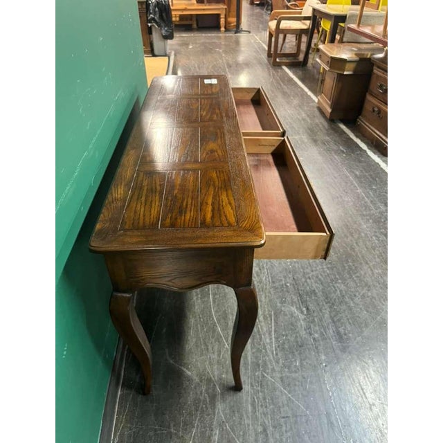 Brown Henredon Country French Solid Oak 2 Drawer Cabriole Legs Console Sofa Table For Sale - Image 8 of 15