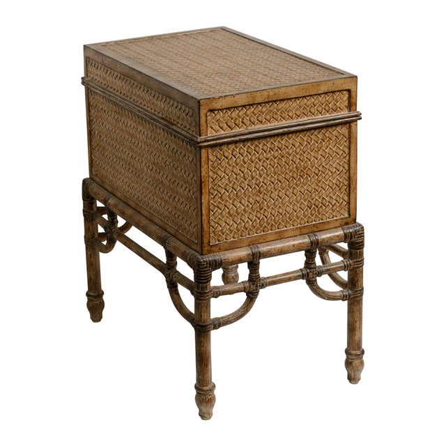Vintage Faux Bamboo Trunk on Stand With Compartment For Sale - Image 4 of 17