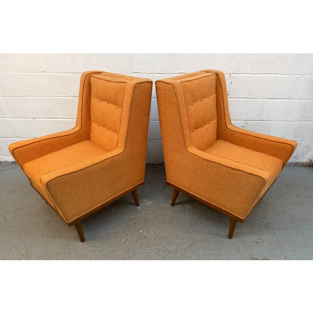 Mid 20th Century Pair of Vintage Mid-Century Modern Orange Upholstered Armchairs For Sale - Image 5 of 13
