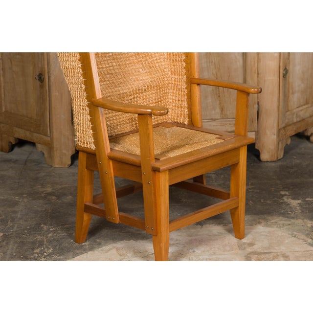 Mid-Century Modern Orkney Island Midcentury Scottish Canopy Chair with Hand Woven Straw Back For Sale - Image 3 of 12