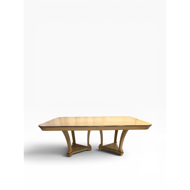 1990s Century Furniture Burl Wood Double Pedestal Dining Table With Two 18” Leaves For Sale - Image 5 of 12