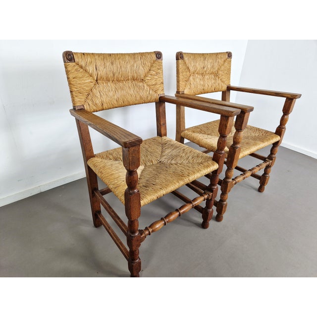 French Primitive Rush Chairs, 1930s, Set of 2 For Sale - Image 10 of 11