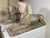 Impressive Large Pair Antique Sphinxes of Weathered White Marble on Custom Wood Bases For Sale - Image 4 of 15