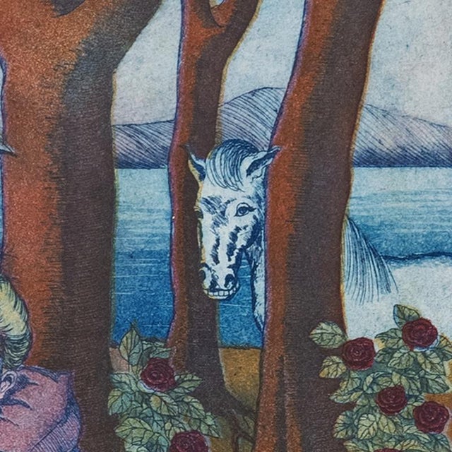'Surreal Landscape, Preparing for the Hunt' by Roberta Loach, 1980, Performers With a Horse and Fox For Sale In Monterey, CA - Image 6 of 14