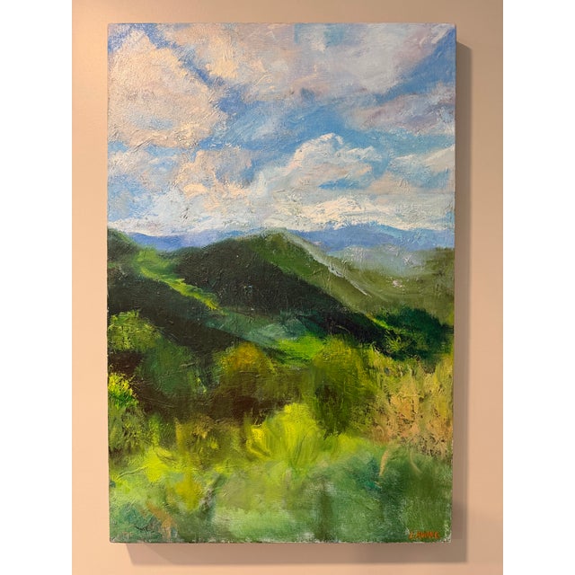 Mountain view. One-of-a-kind original oil painting on a 24x36x1.5-inch gallery-wrapped professional canvas. Sides are...