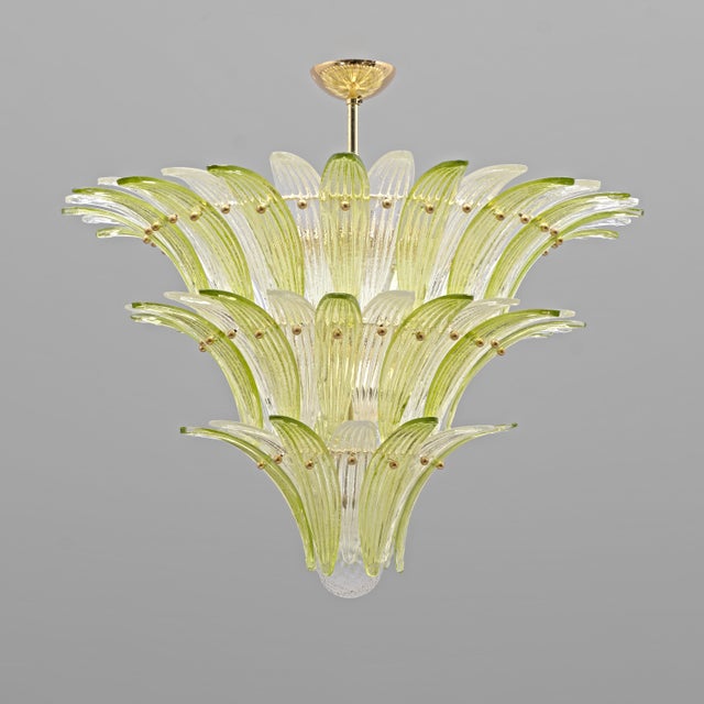 Mid-Century Green and Clear Murano Glass Palmette Chandelier, Italy, 2010s For Sale - Image 10 of 10