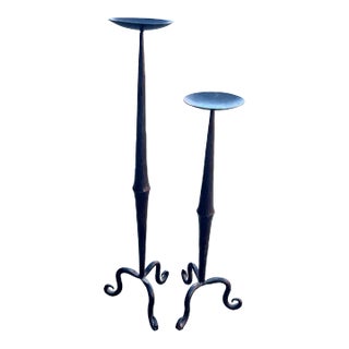 Pair of Arhaus Iron Candle Holders For Sale