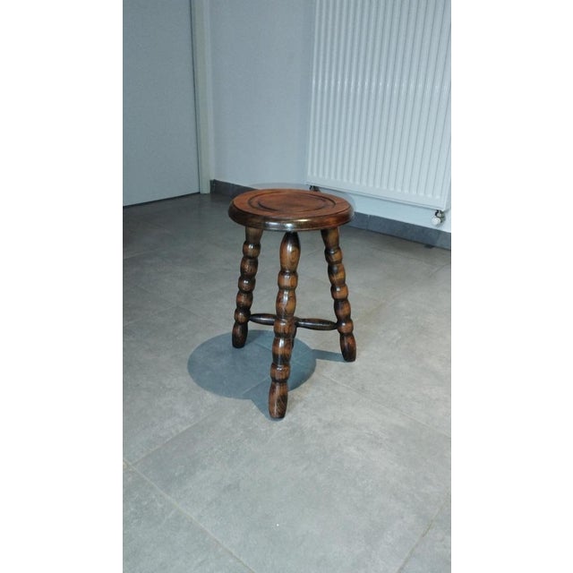 Mid-Century Modern French Tripod Stool in Wood by Charles Dudouyt, 1940s For Sale - Image 11 of 18
